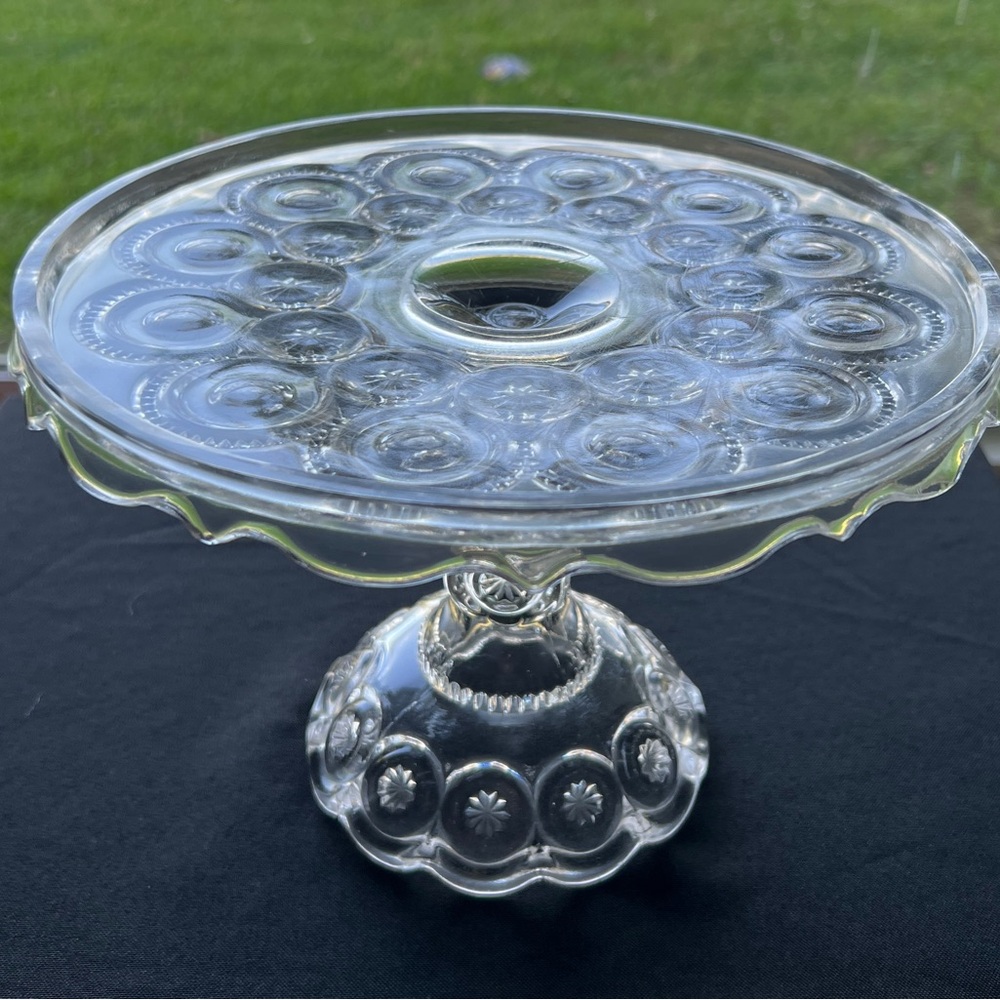 Moon and Star Vintage 9” Pedestal Cake Stand Clear Glass cake plate